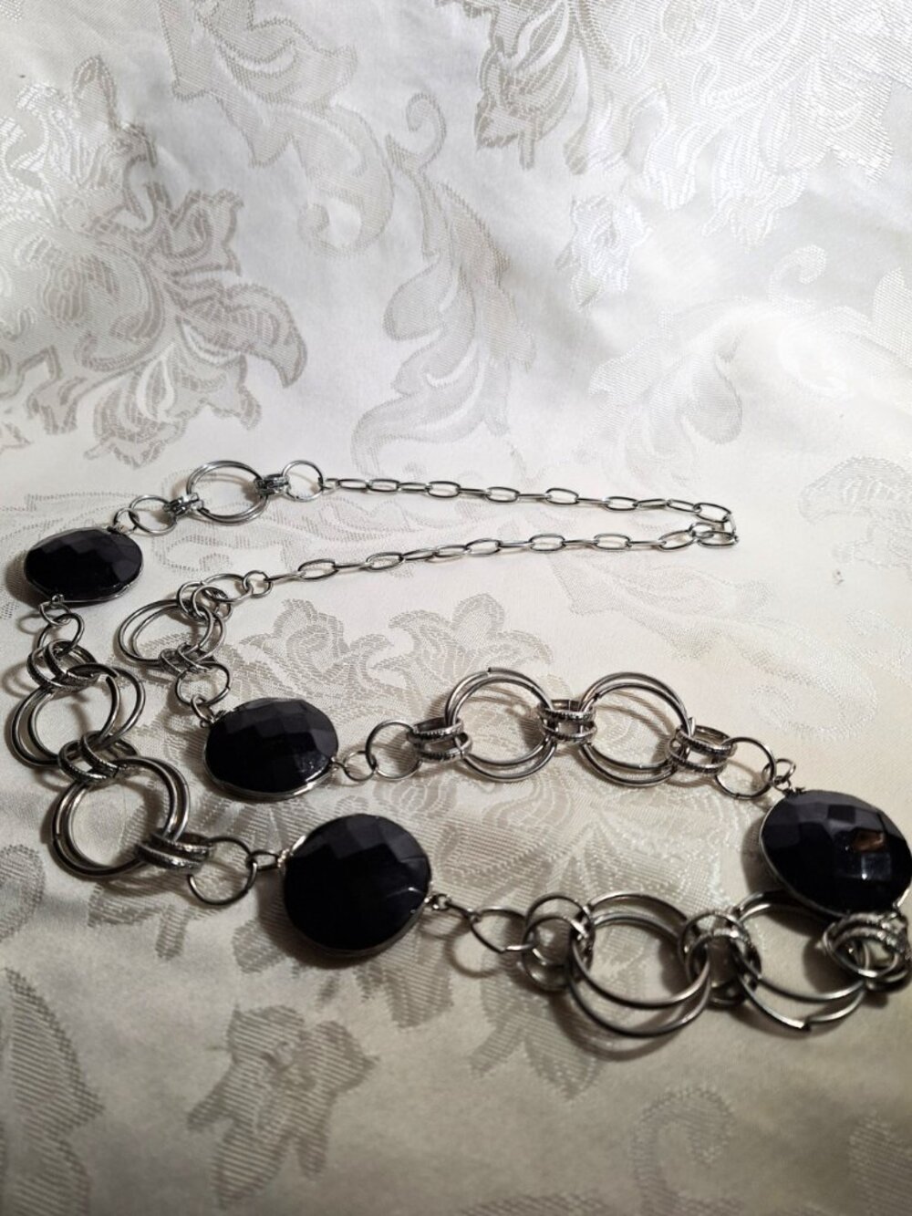 Large Black Bead & Rings Necklace